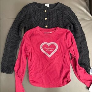Abercrombie & Fitch Black Cable-Knit Cardigan and Red Heart Top